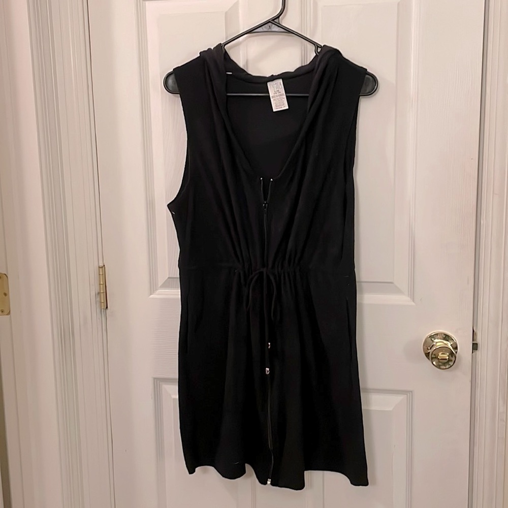 Time and Tru Black Swimsuit Cover Up Zip Up Dress, size L
